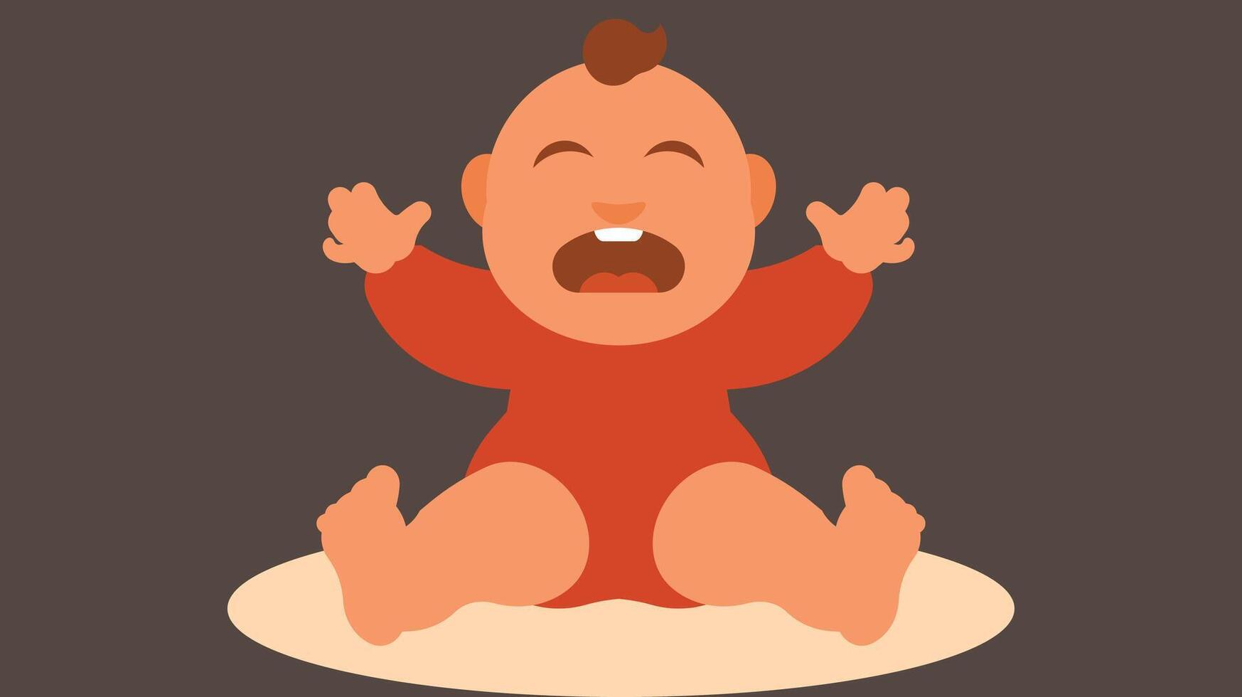 Crying baby sitting on floor vector illustration