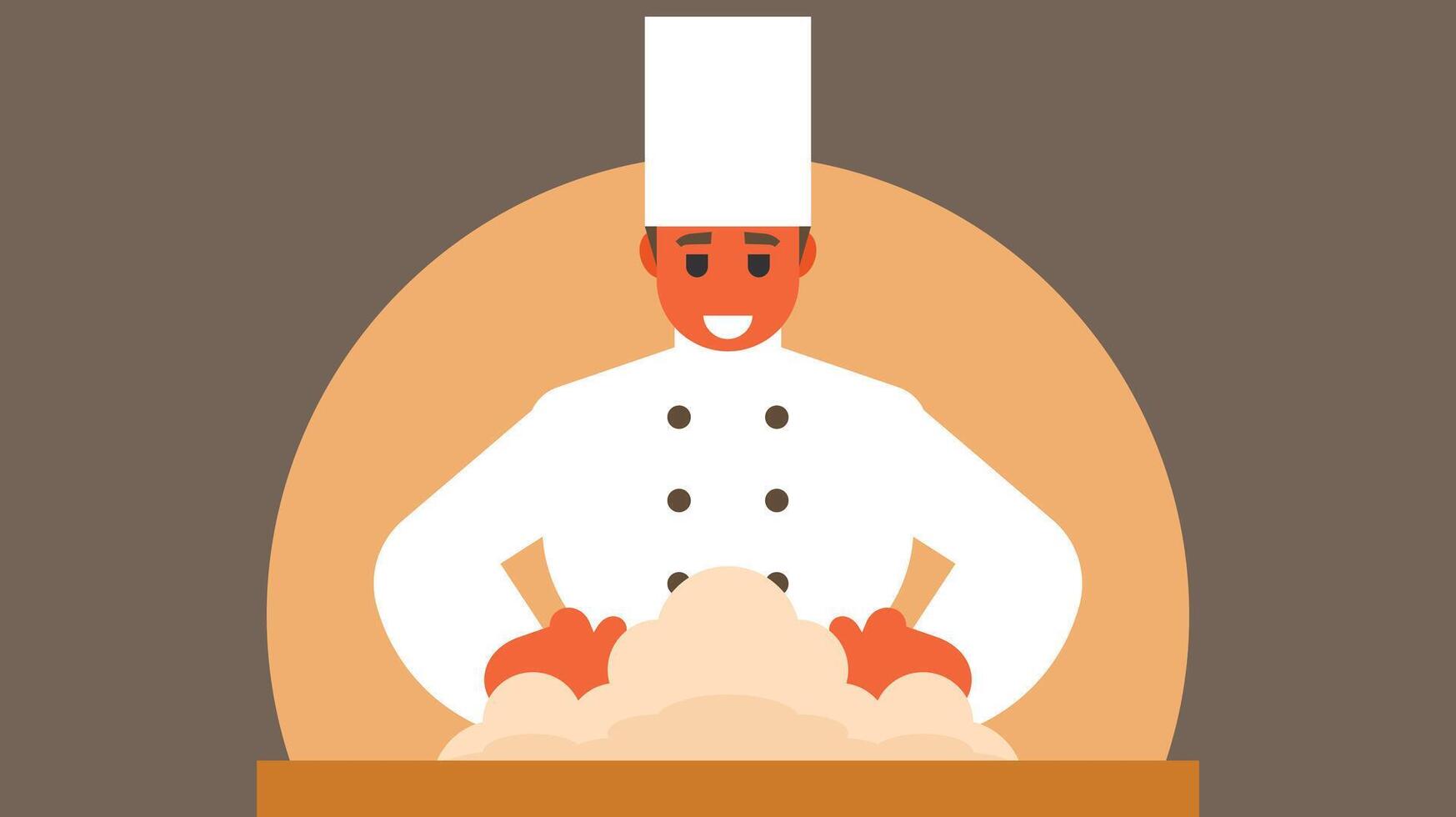 Professional chef is cooking in kitchen or outdooe food with joy vector