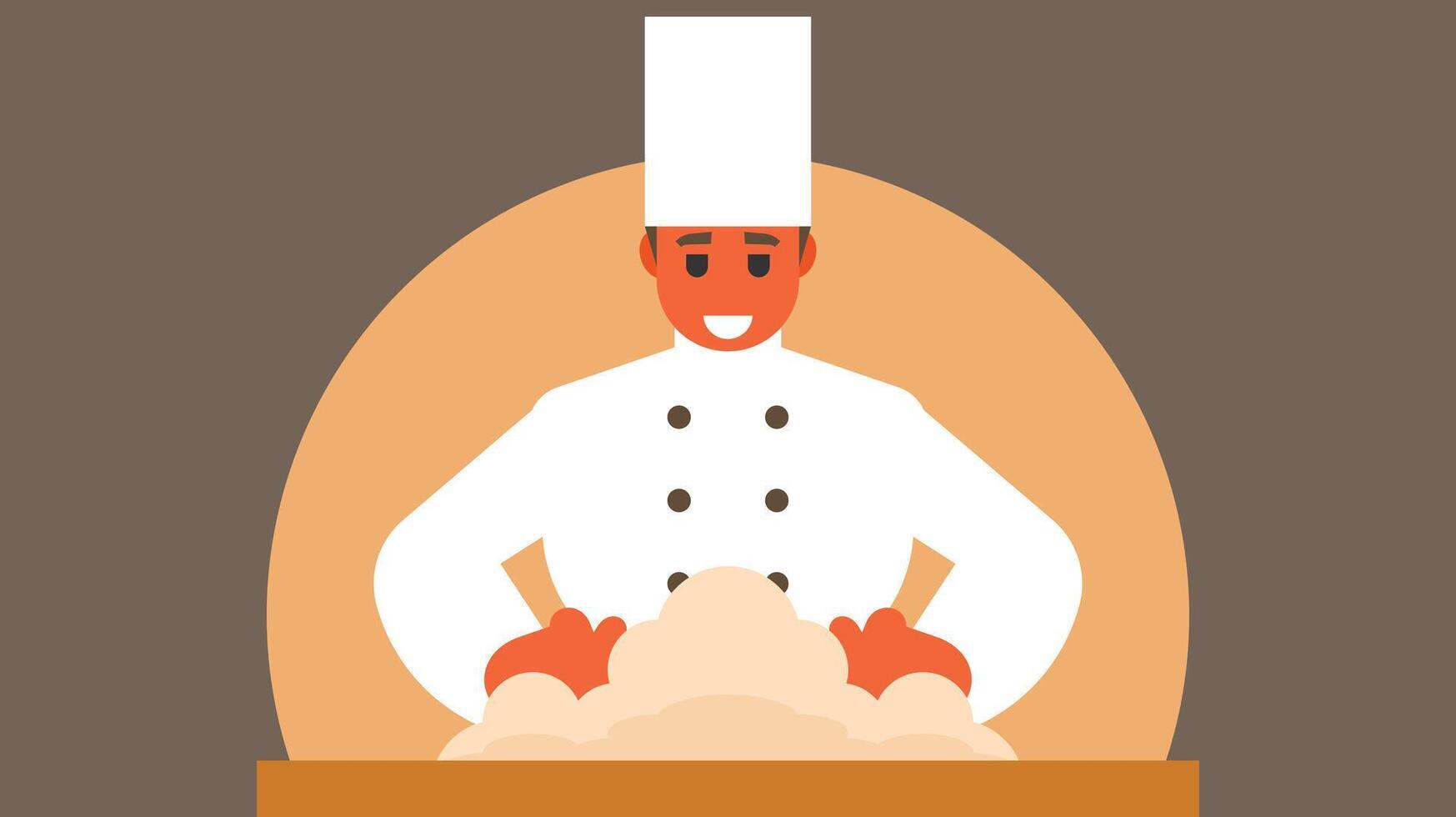 Professional chef is cooking in kitchen or outdooe food with joy vector