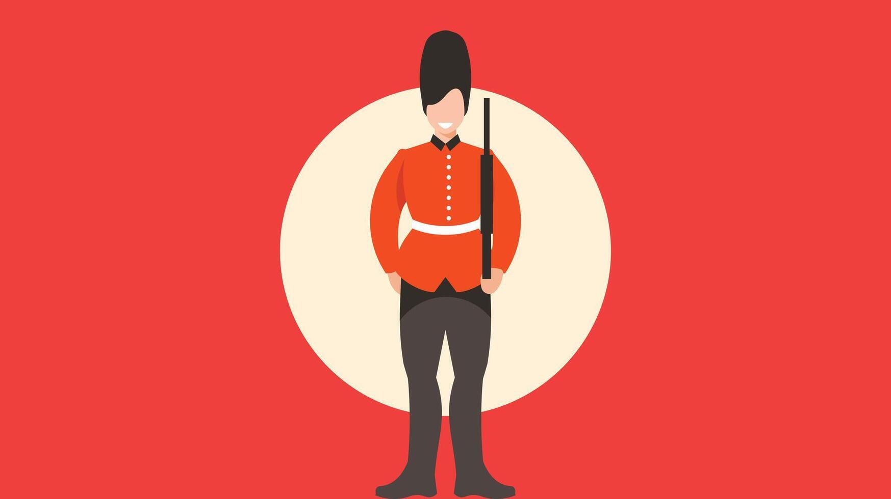 an english soldier military standing and holding a rifle vector illustration