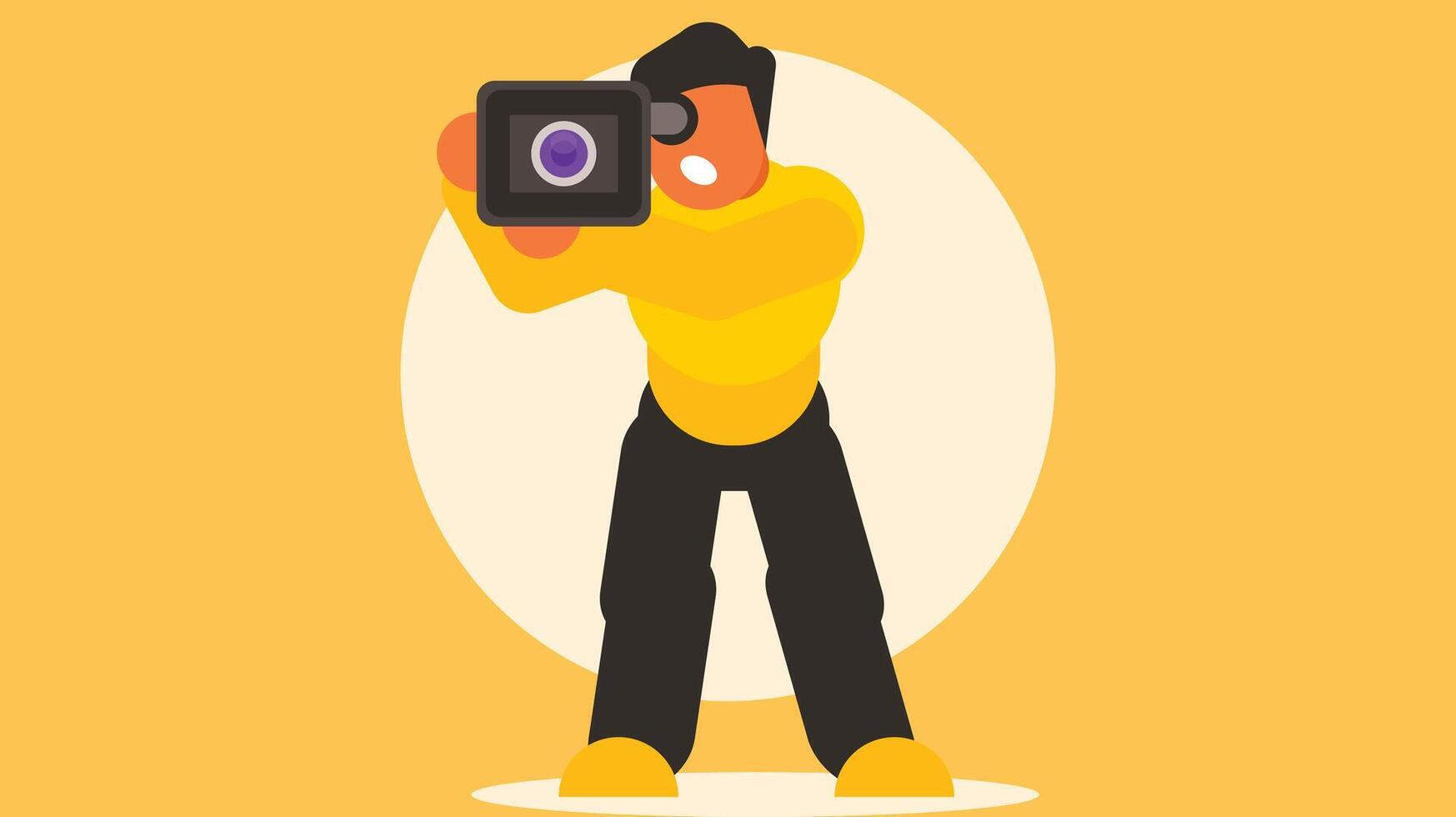 Camera man holding his camera isolated vector illustration