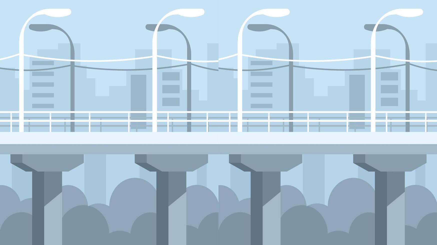 highway bridge with lights on columns at day light vector illustration