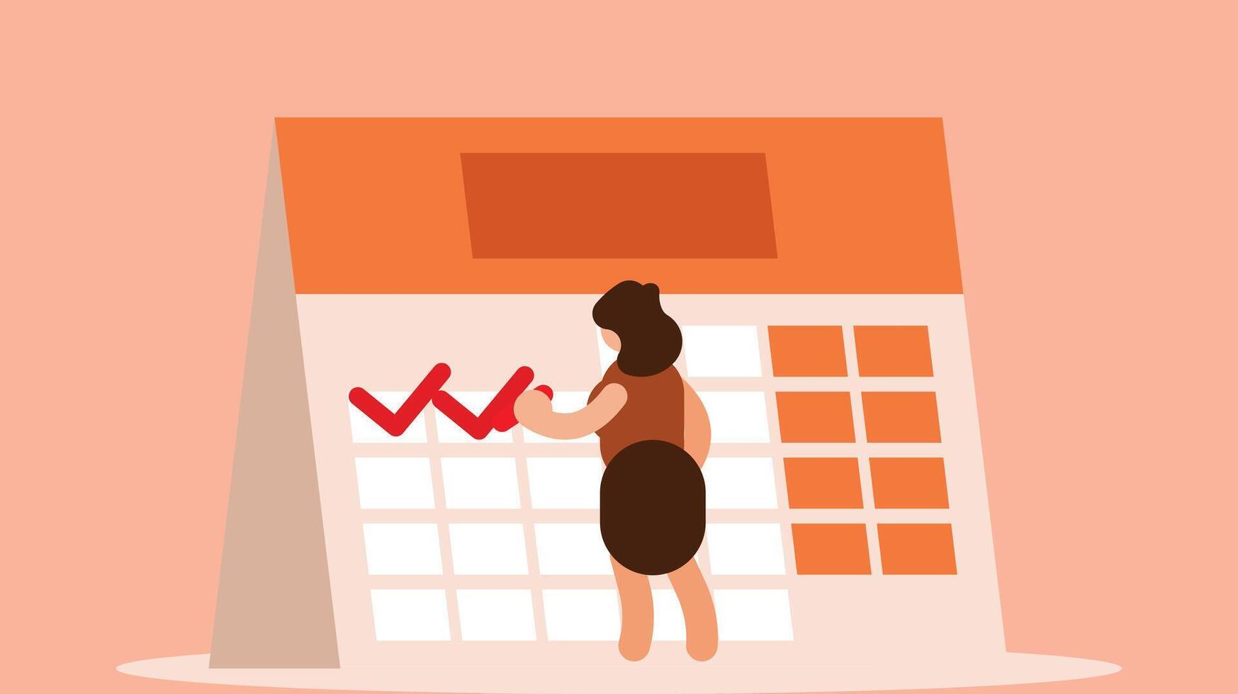 mujer es comprobación un calendario fechas en un calendario icono vector ilustración