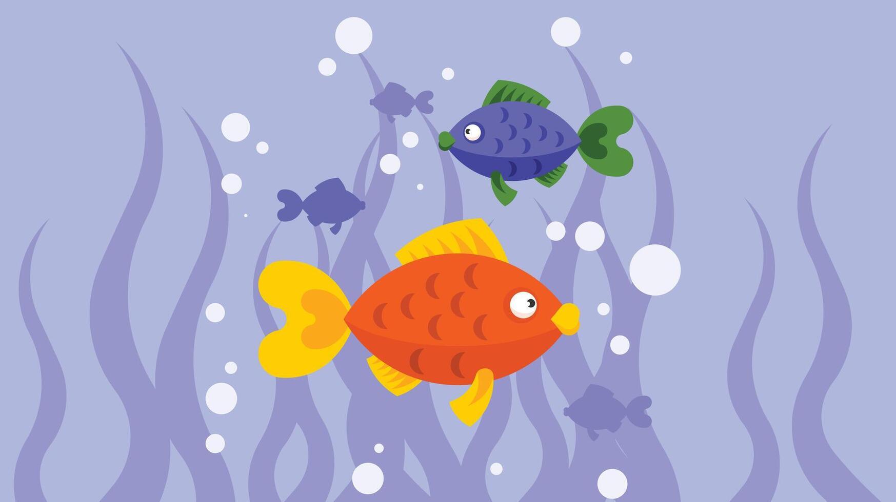 Fish tank with group of fishes isolated vector illustration