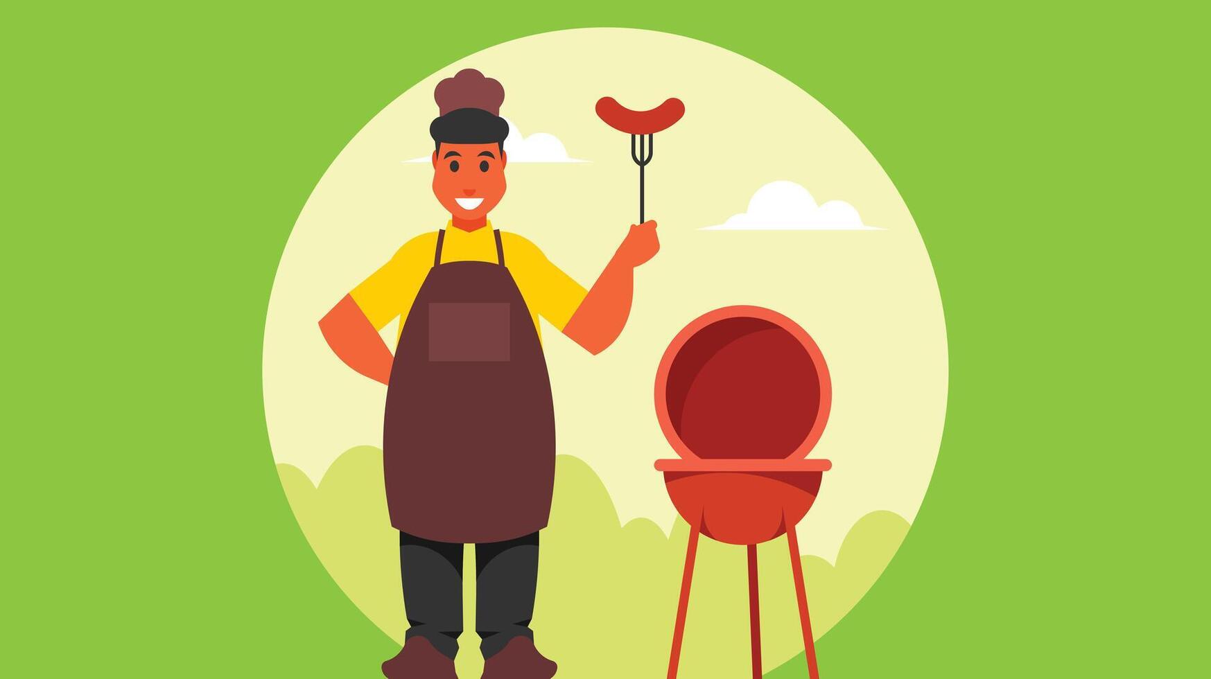 Professional chef is cooking in kitchen or outdooe food with joy vector