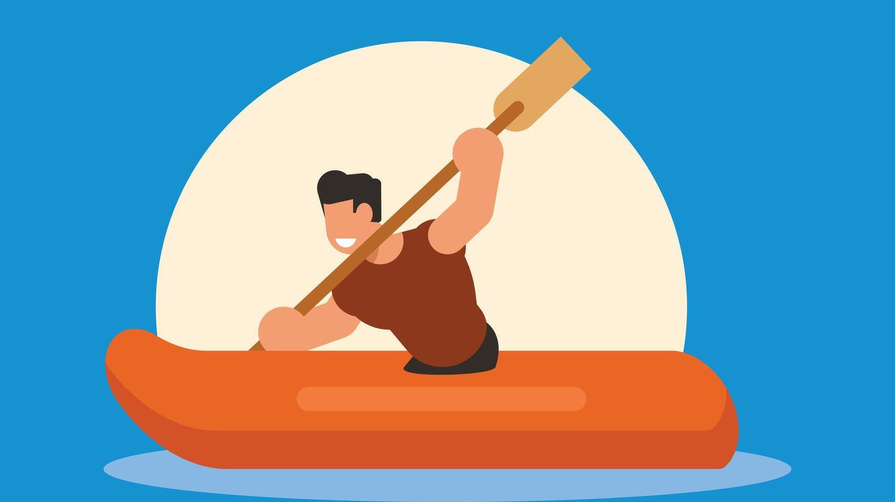 Athlete rafts with kiak or canoe boat in the river vector illustration