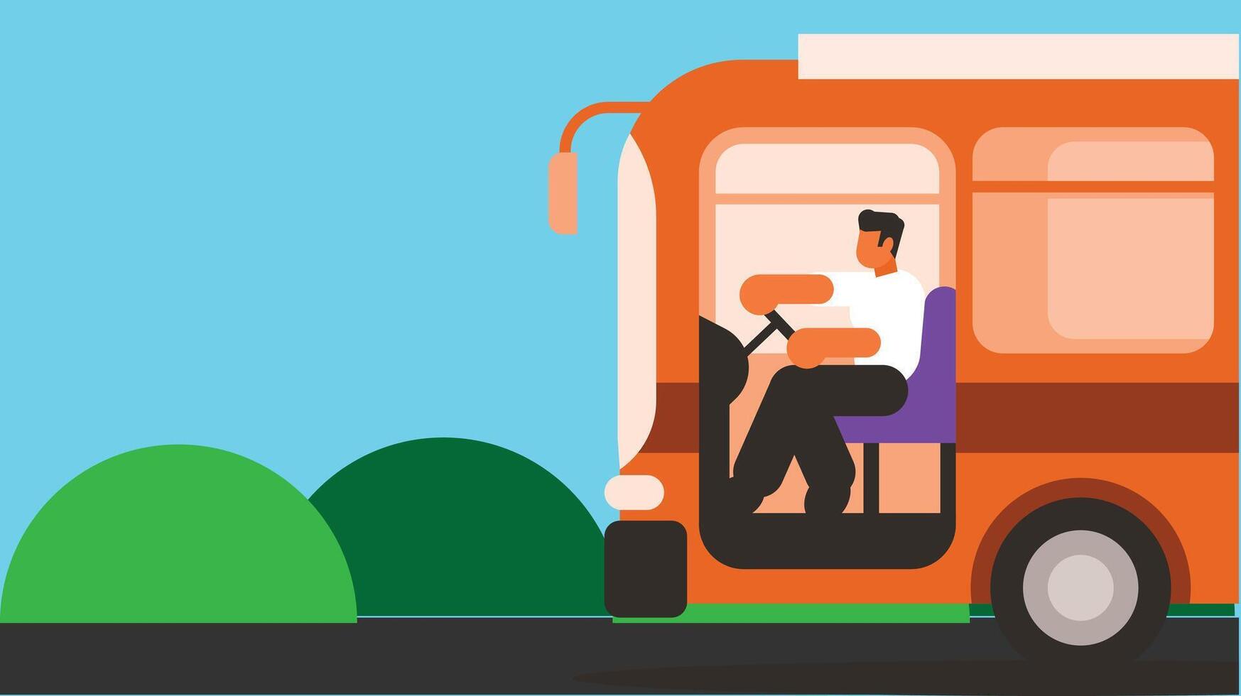 A bus driver in the city street vector illustration