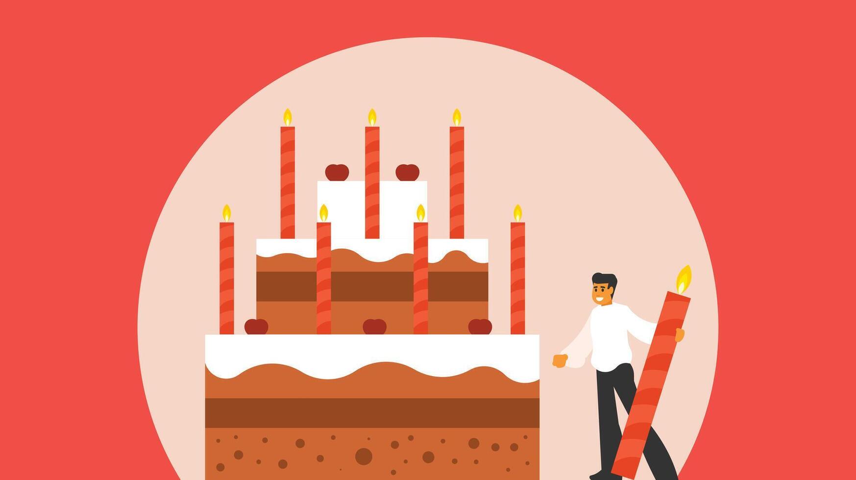 Birthday cake with candle topping isolated vector illustration