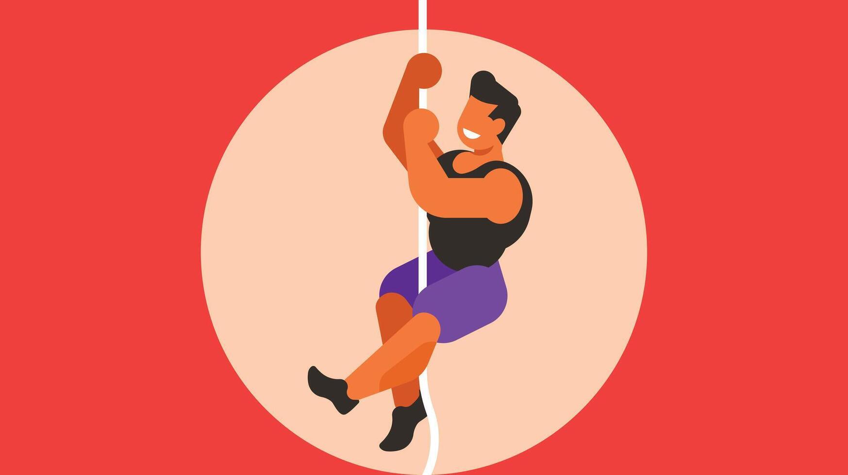 Athlete is climbing a robe in a competition vector illustration