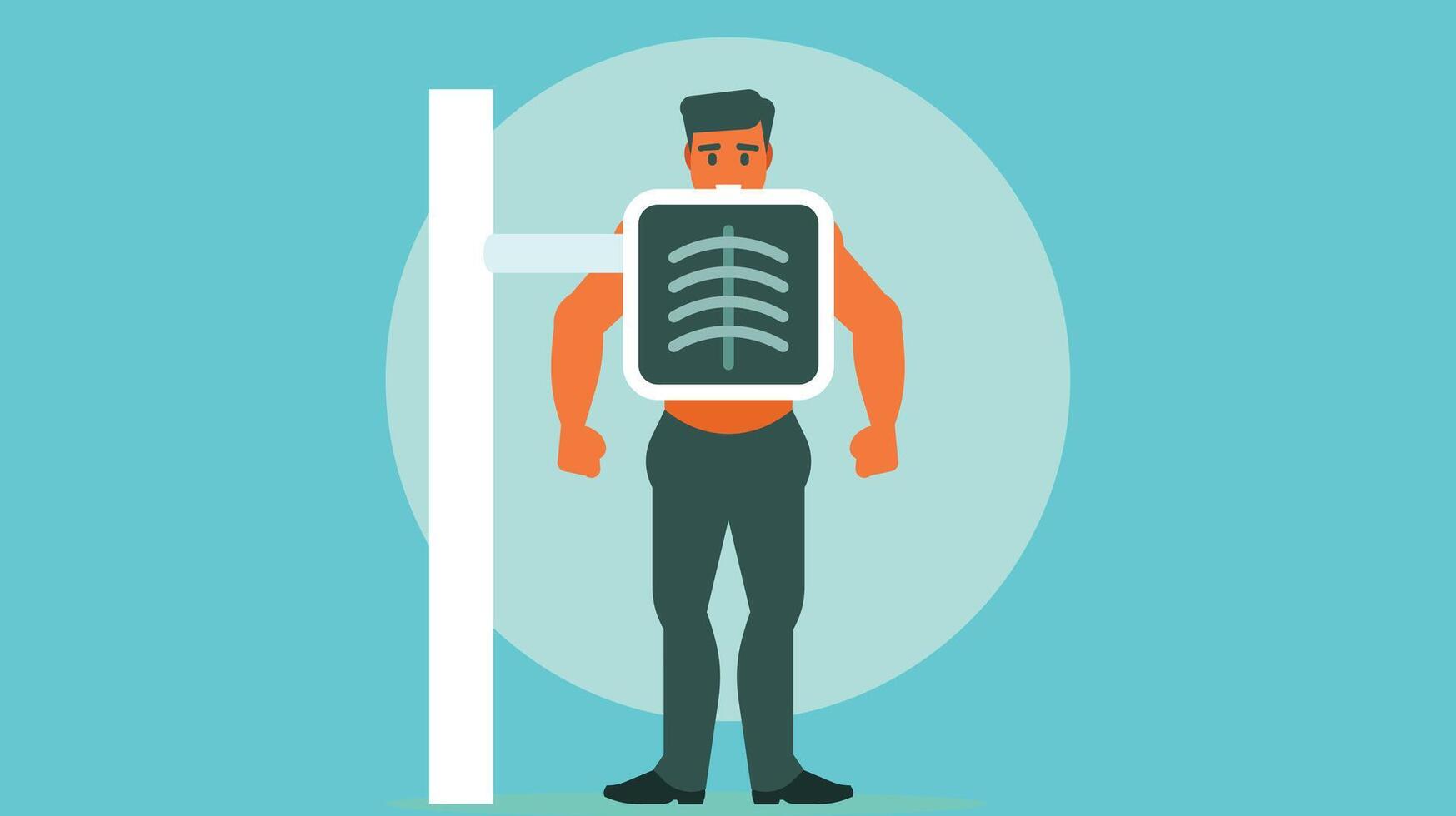 man behind an X-ray machine with chest image vector illustration