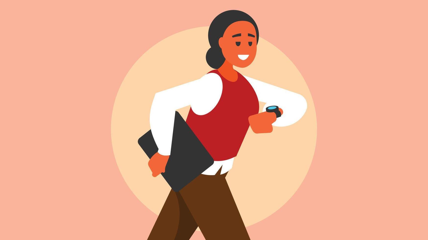 female employee is going in a hurry for work vector
