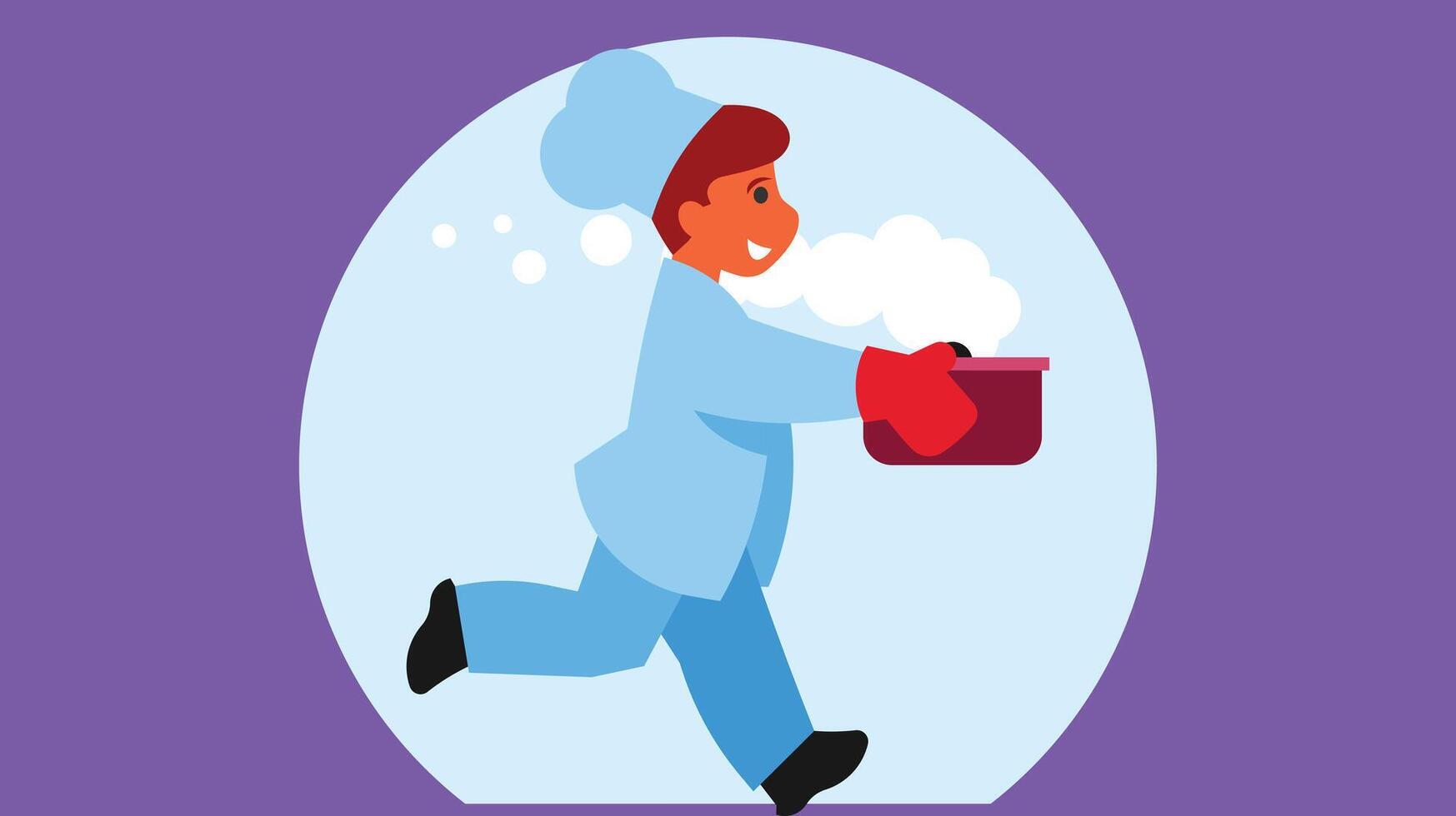 Professional chef is cooking in kitchen or outdooe food with joy vector