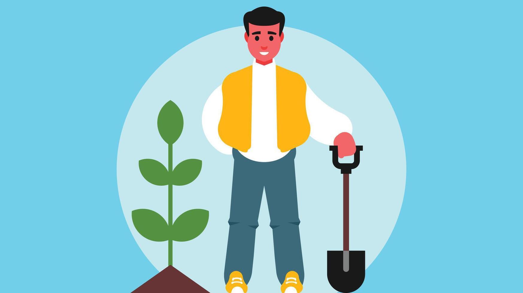 man planting a small tree eco-friendly environment vector illustration
