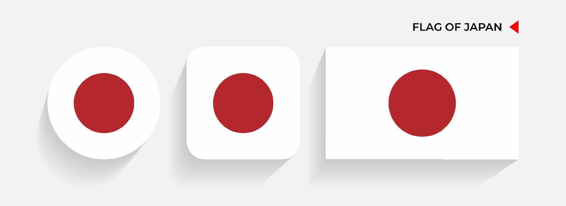 Japan Flags arranged in round, square and rectangular shapes vector