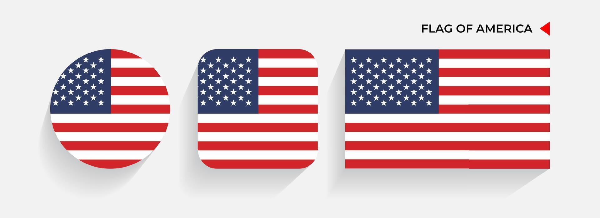 America Flags arranged in round, square and rectangular shapes vector