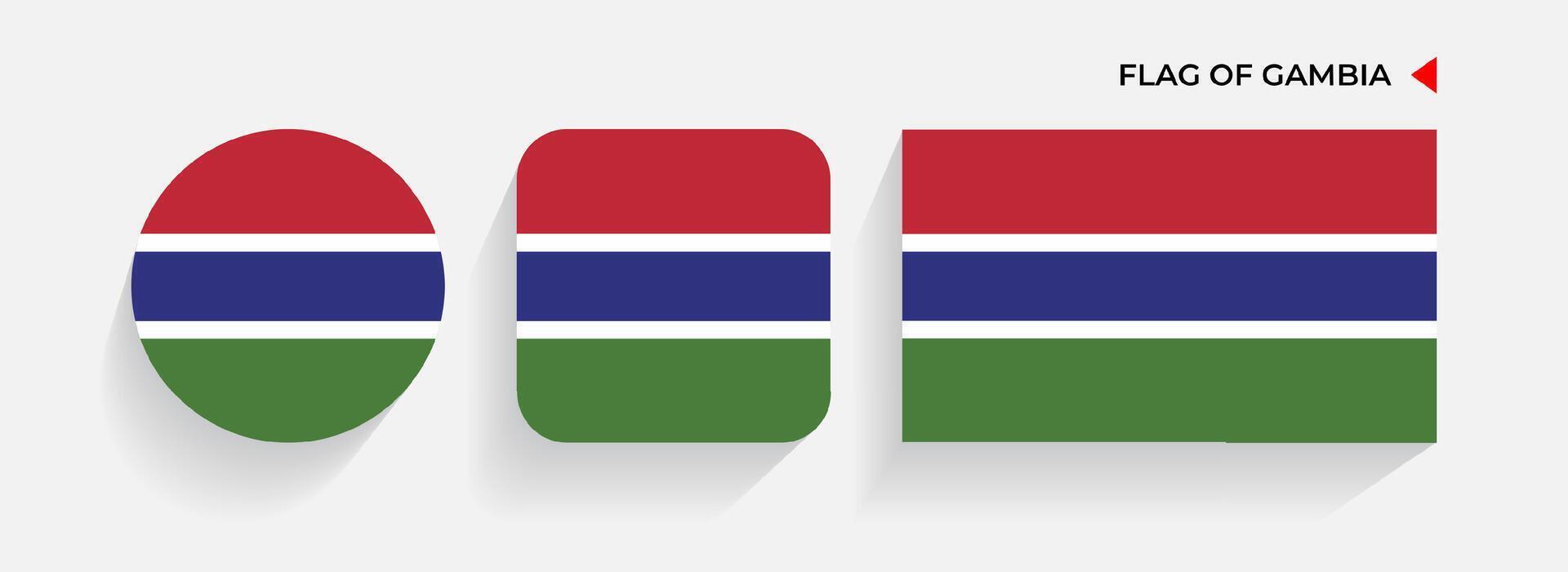 Gambia Flags arranged in round, square and rectangular shapes vector