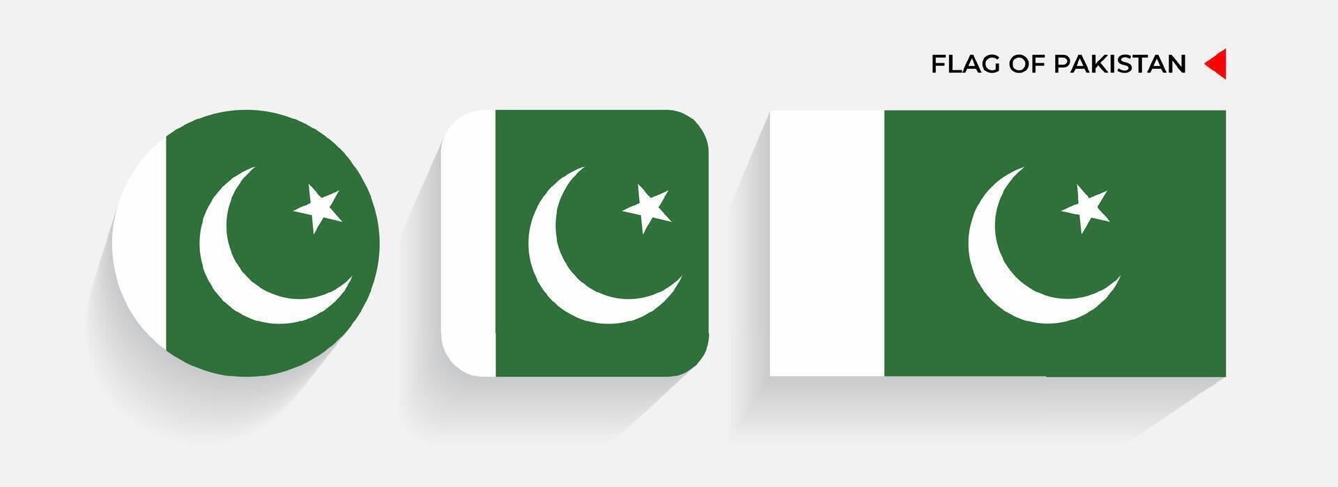 Pakistán banderas arreglado en redondo, cuadrado y rectangular formas vector