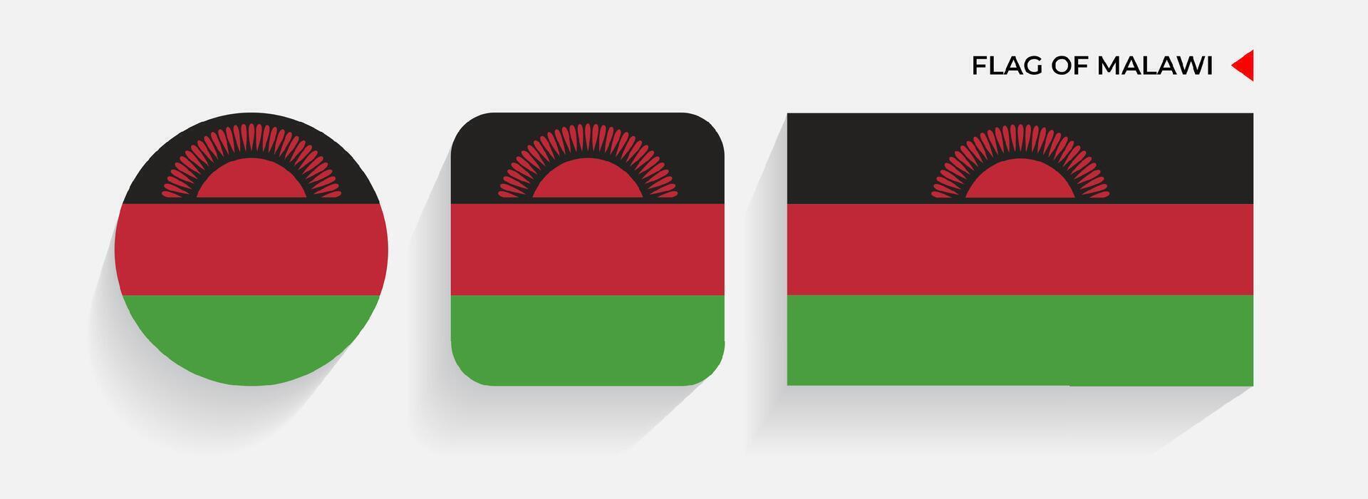 malawi banderas arreglado en redondo, cuadrado y rectangular formas vector