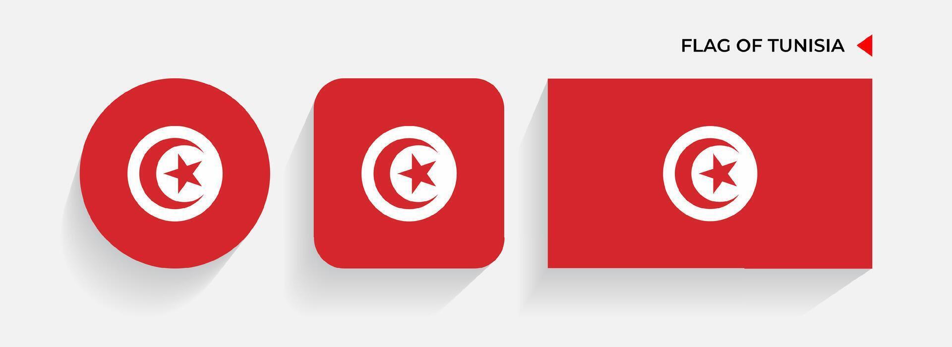 Tunisia Flags arranged in round, square and rectangular shapes vector