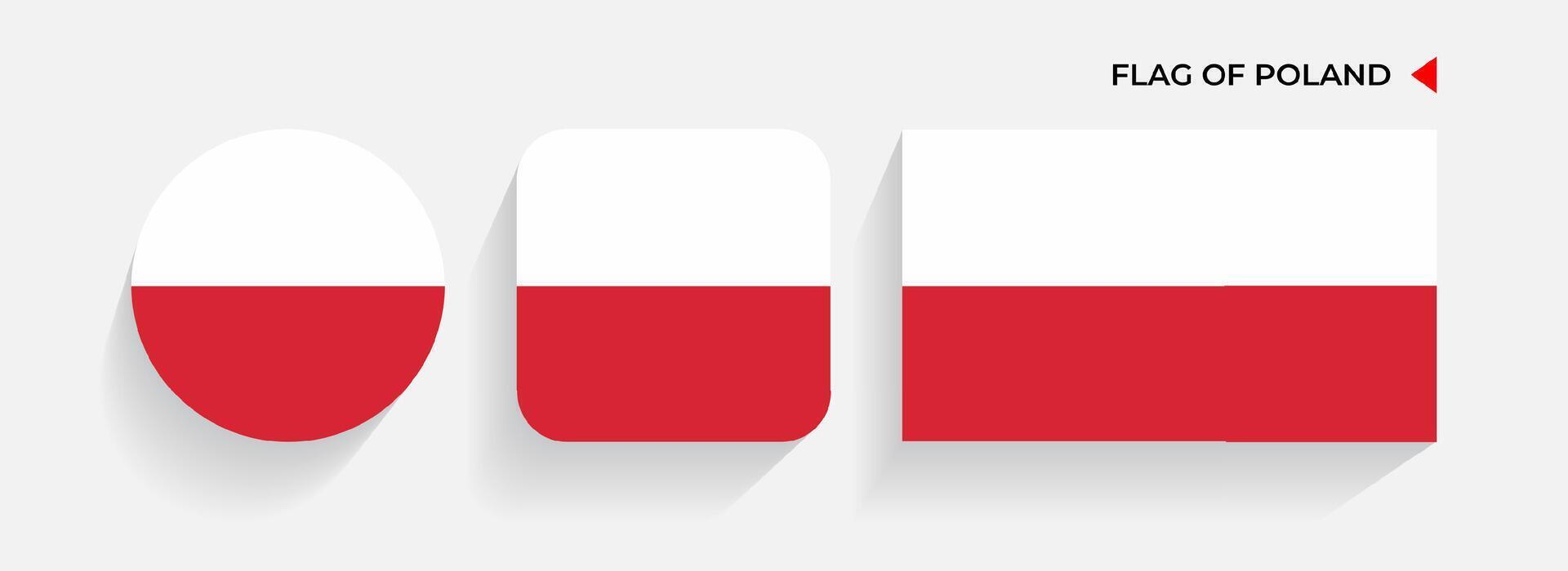 Polonia banderas arreglado en redondo, cuadrado y rectangular formas vector