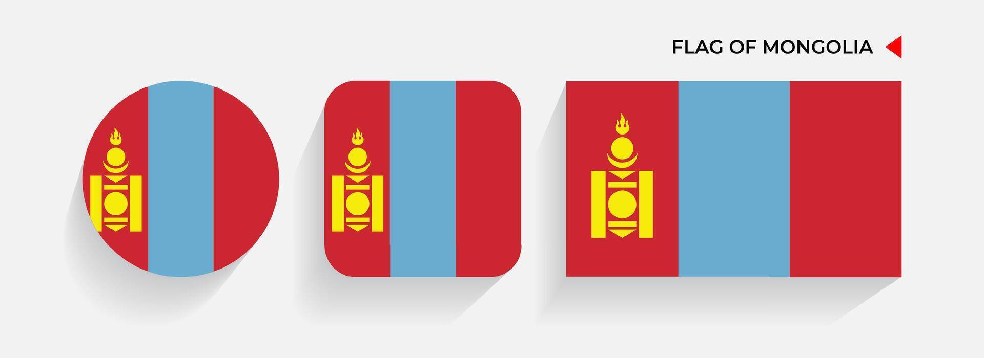 Mongolia Flags arranged in round, square and rectangular shapes vector