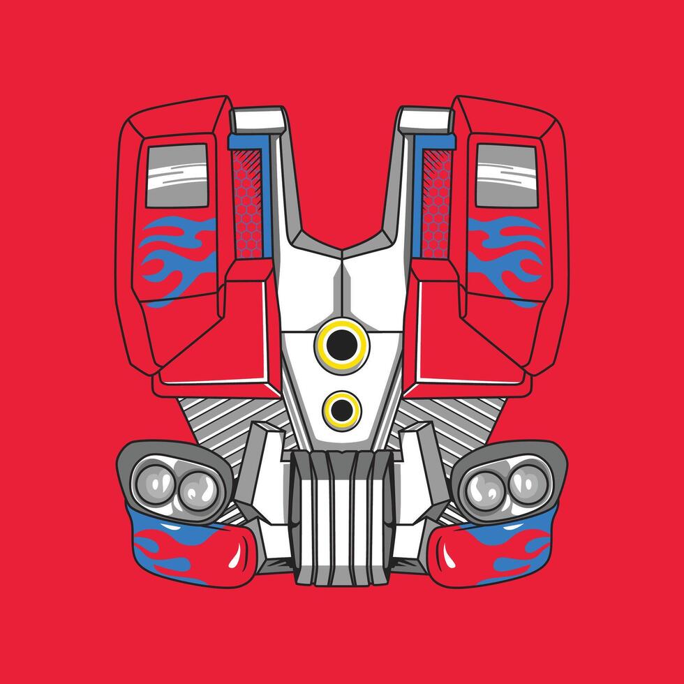 Illustration of a detailed robot chest armor with vibrant colors on a striking red backdrop vector