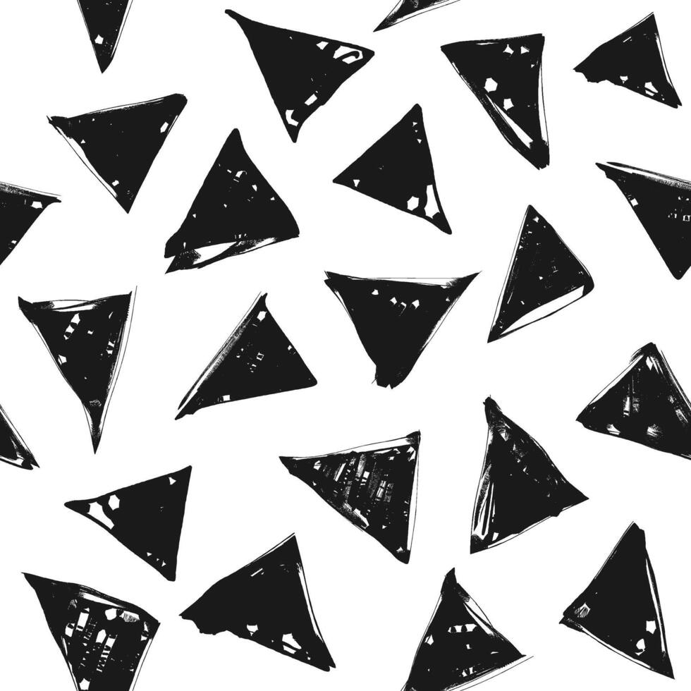 Seamless grunge style pattern of black ink triangles on a white background vector