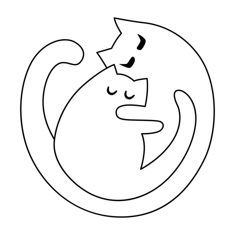 Black and white line drawing of two cats in a yin yang symbol, representing balance vector