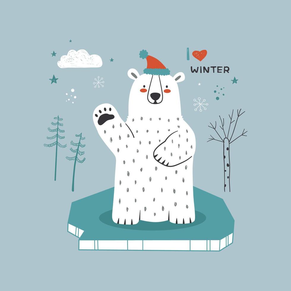Cheerful polar bear welcoming winter vector