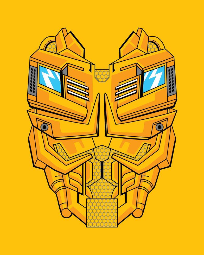 Vector illustration of a detailed robot body, against a vibrant yellow backdrop