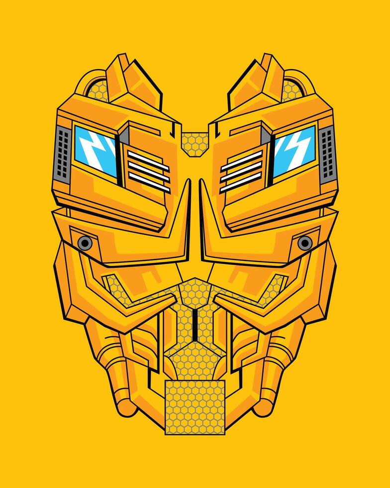 Vector illustration of a detailed robot body, against a vibrant yellow backdrop