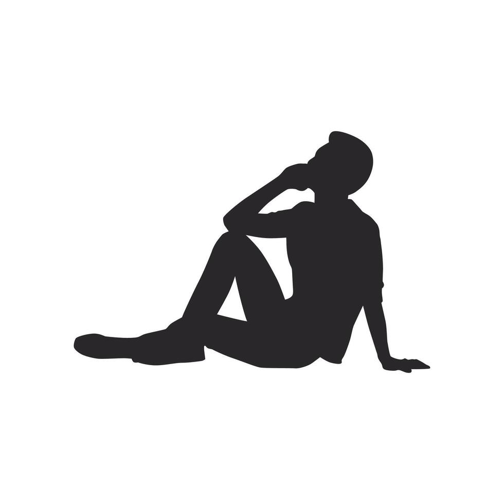 A silhouette of a thoughtful person in a relaxed pose vector