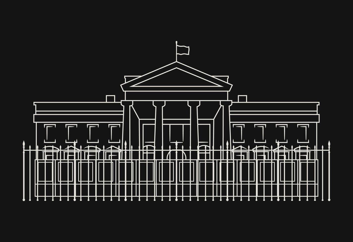 A minimalist black and white line drawing of the White House vector