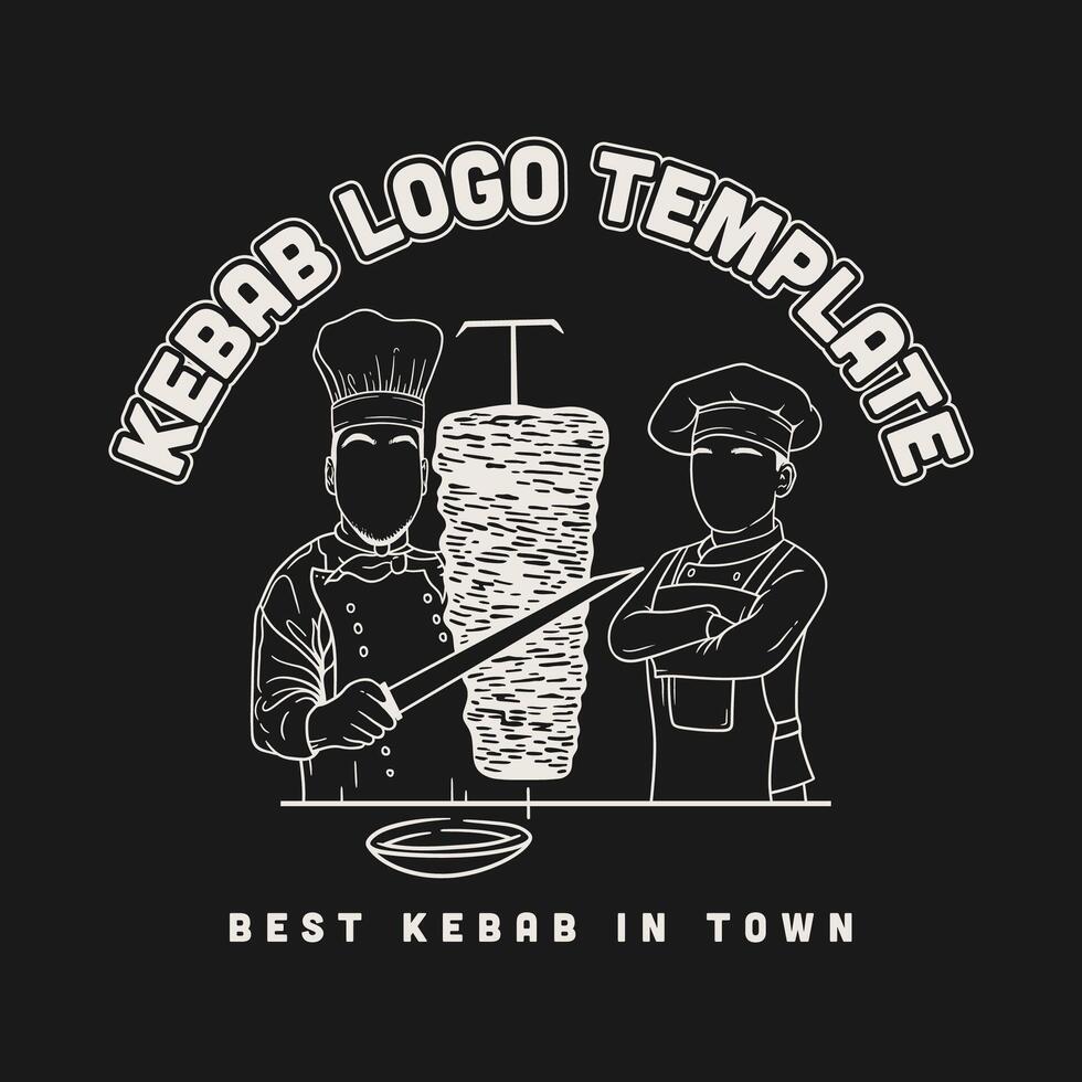 A logo template for a kebab shop with two chefs cutting meat from a rotisserie vector