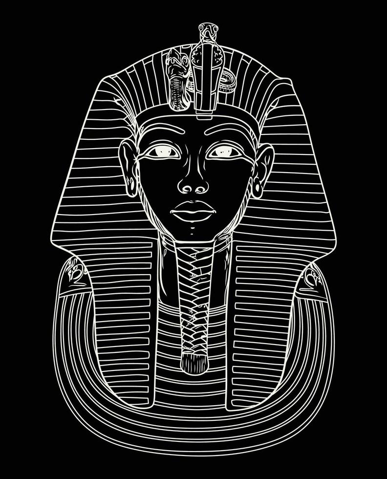 Black and white vector line art illustration of an Egyptian pharaoh