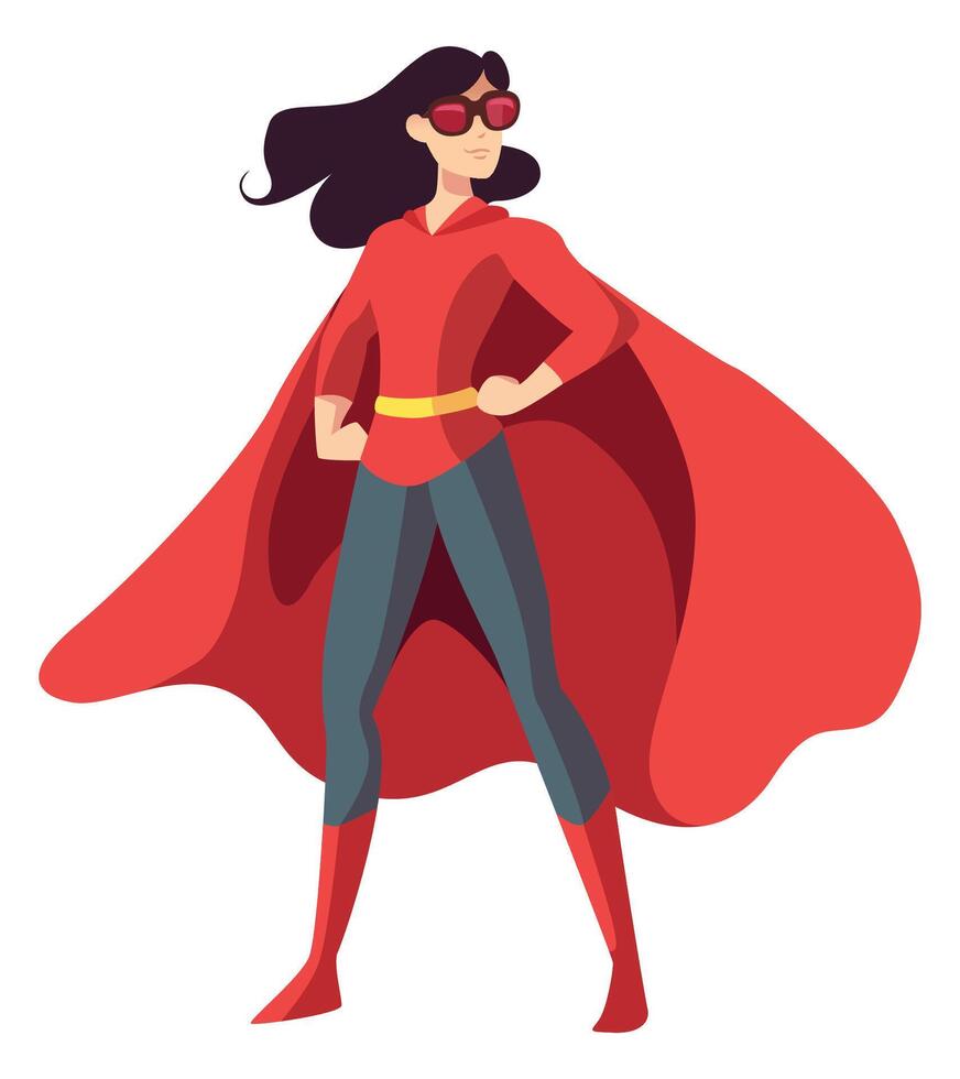 Woman superhero silhouette. Female power concept isolated on white background, vector comic warrior super hero girl in red cloak
