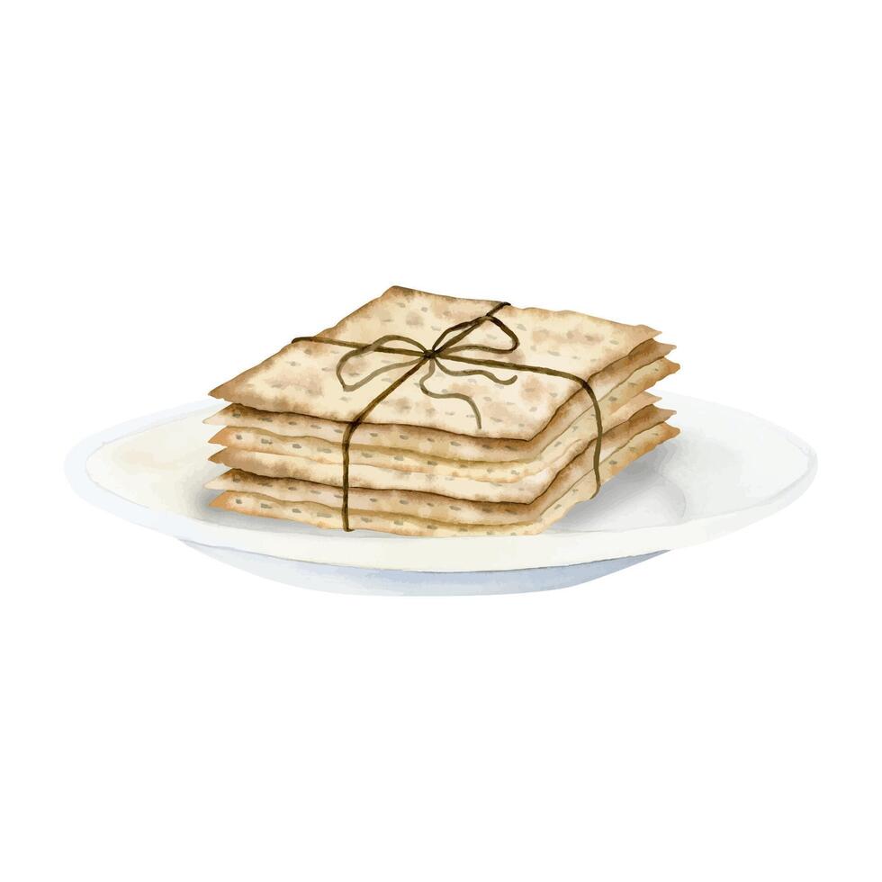 Hand drawn stack of Matzah for Jewish Passover. Pile of Matzot, traditional Pesach bread for seder vector