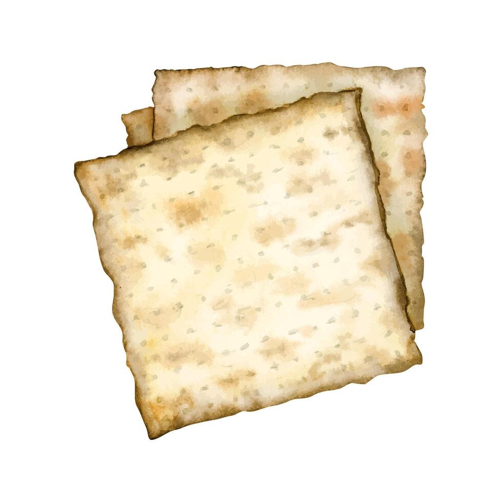 Passover matzah, traditional jewish holiday meal, hand drawn square matzot watercolor vector illustration