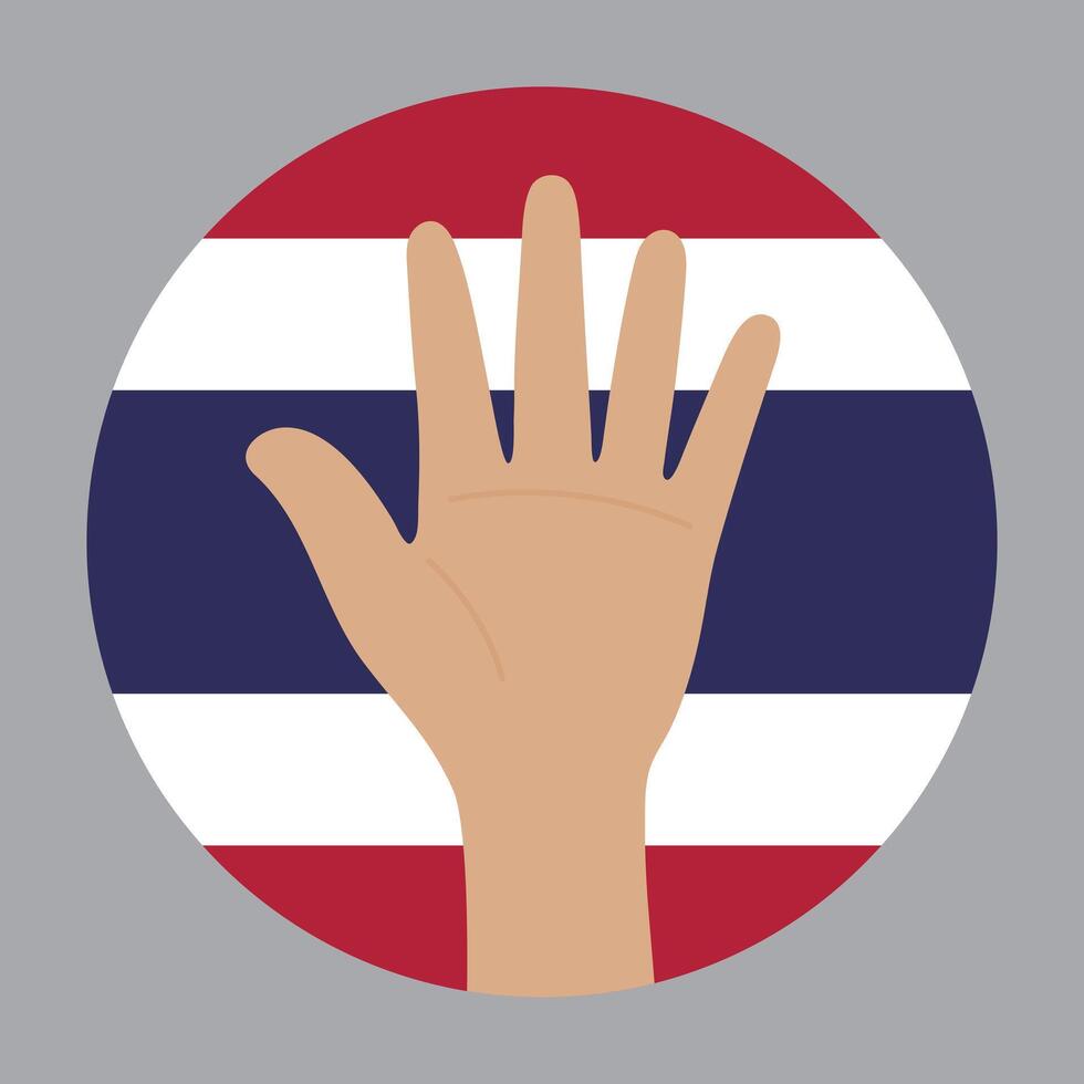 Flat vector illustration of people raising their hands on Thailand flag background. Unity concept.