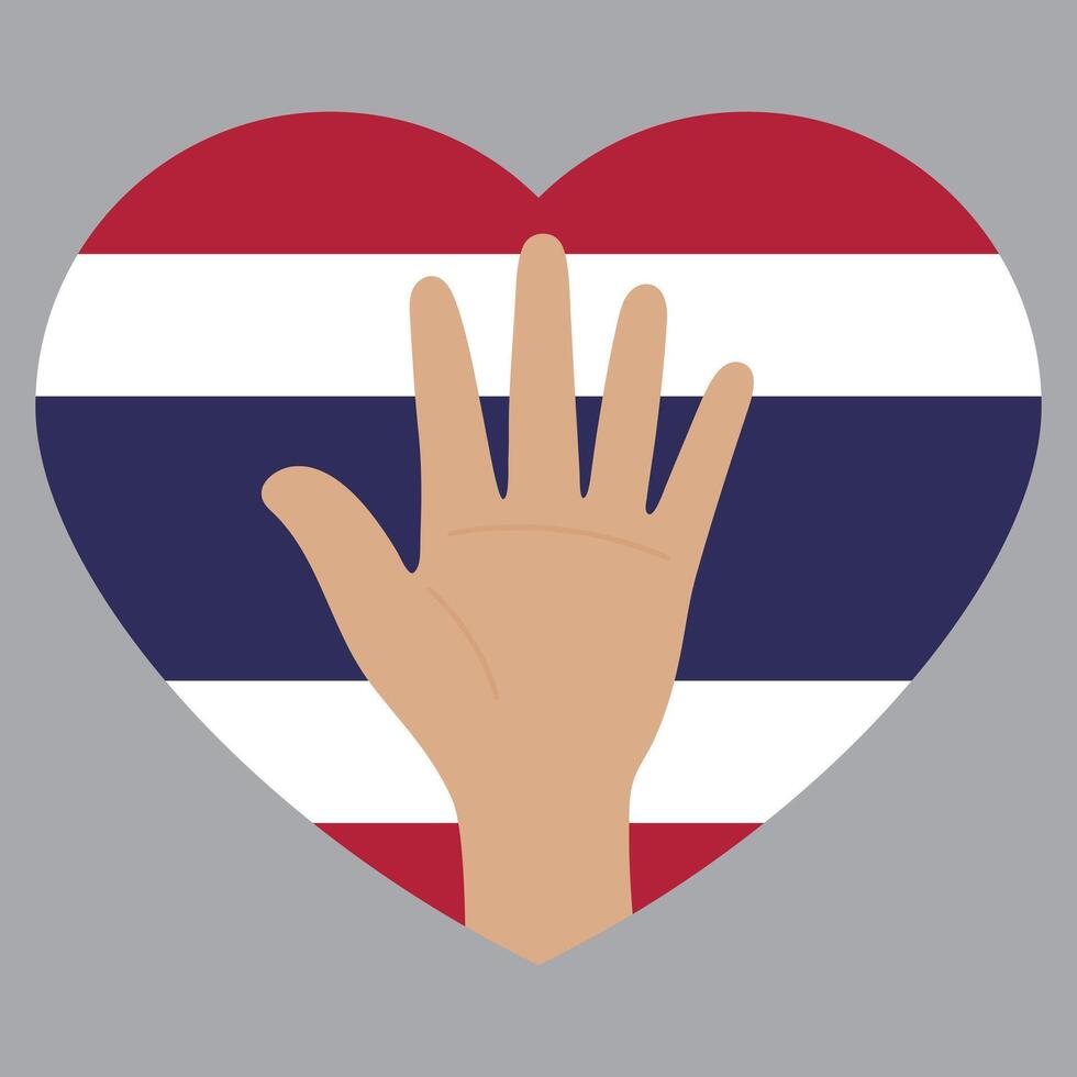 Flat vector illustration of people raising their hands on Thailand flag background. Unity concept.