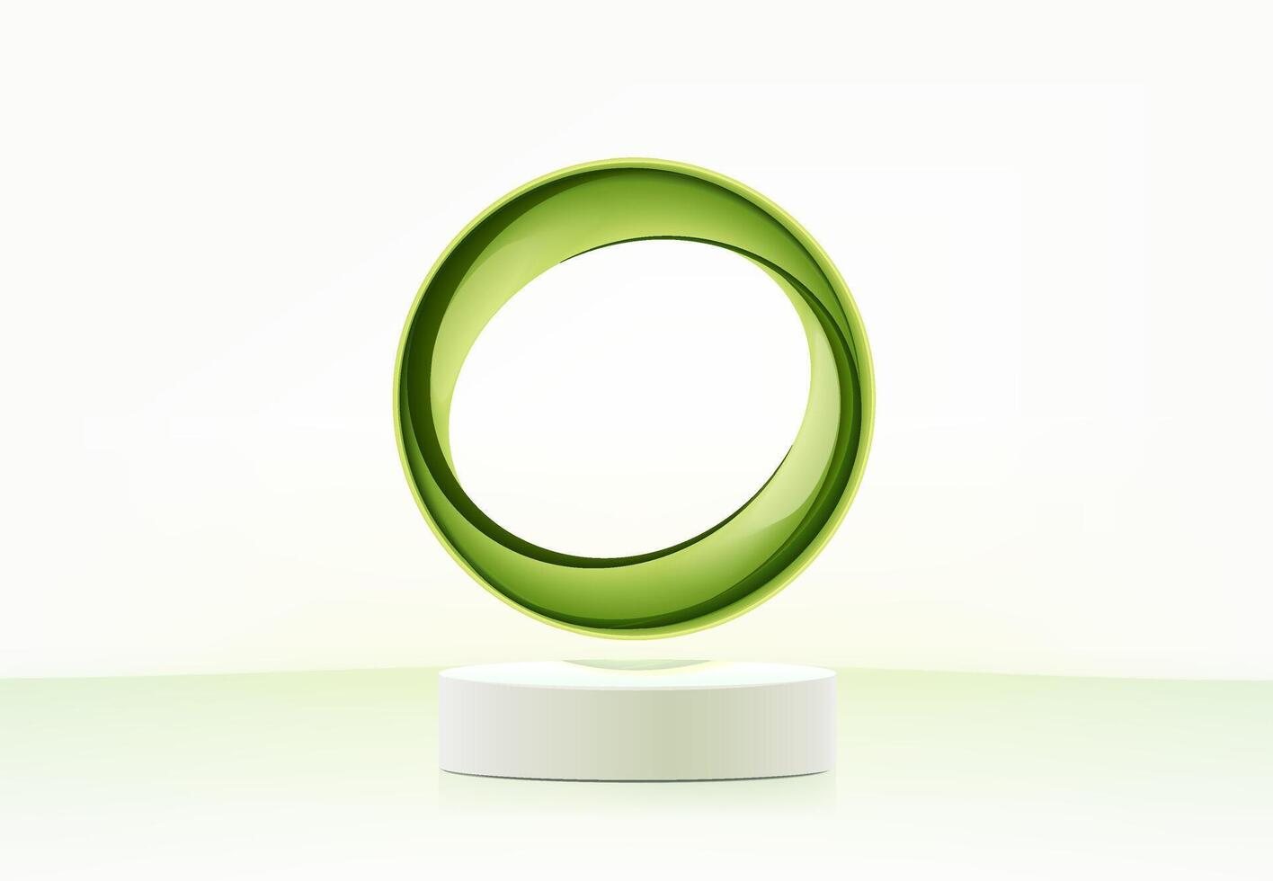Vector abstract green circle with realistic white cylinder stand product podium, design for cosmetic or product display