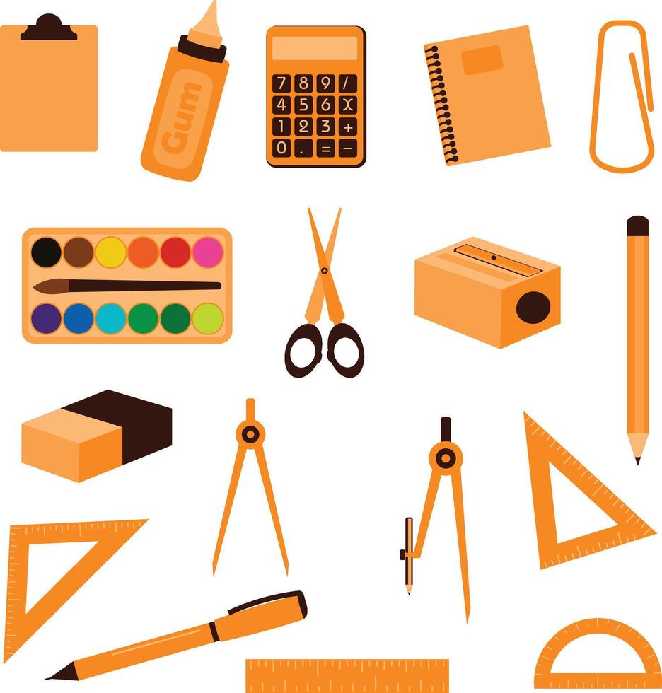 vector conjunto de colegio y oficina suministros papelería artículos para educativo diseño