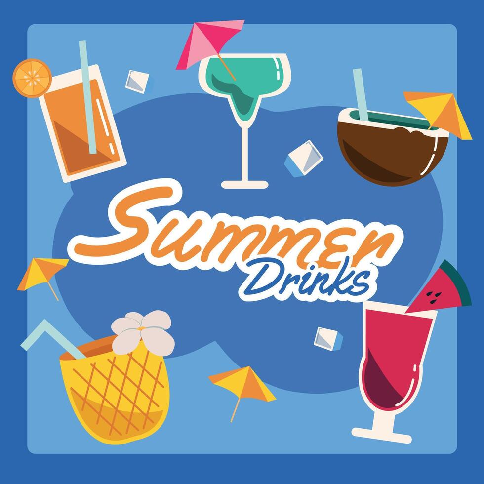 Flat style summer drinks illustration vector