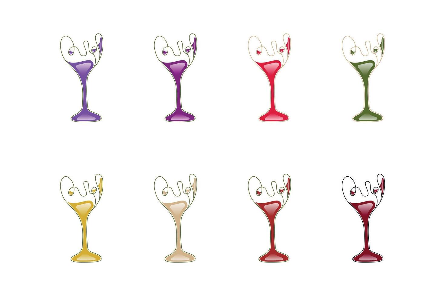 conjunto de vino vaso icono con vino en diferente color vector