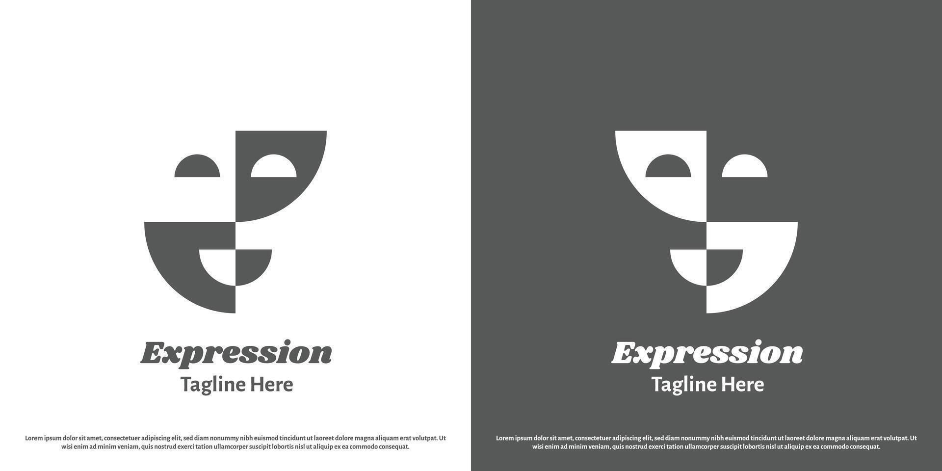 Theater mask logo icon. Simple flat silhouette face head character happy sad artist drama opera stage musical theater people emotion expression sad happy. Vintage classic illustration design art. vector