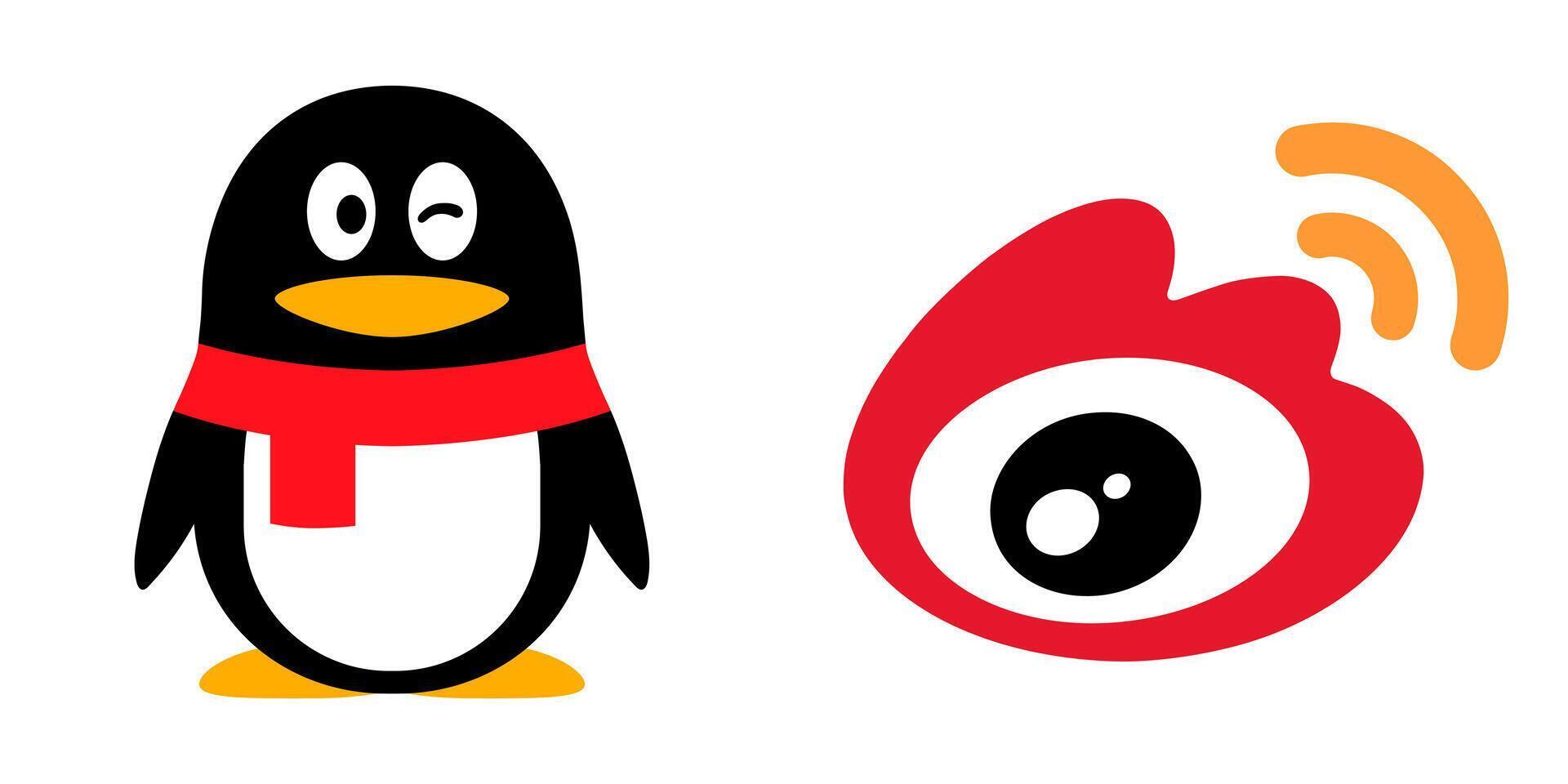 Tencent QQ, Sina Weibo logo, icon. vector