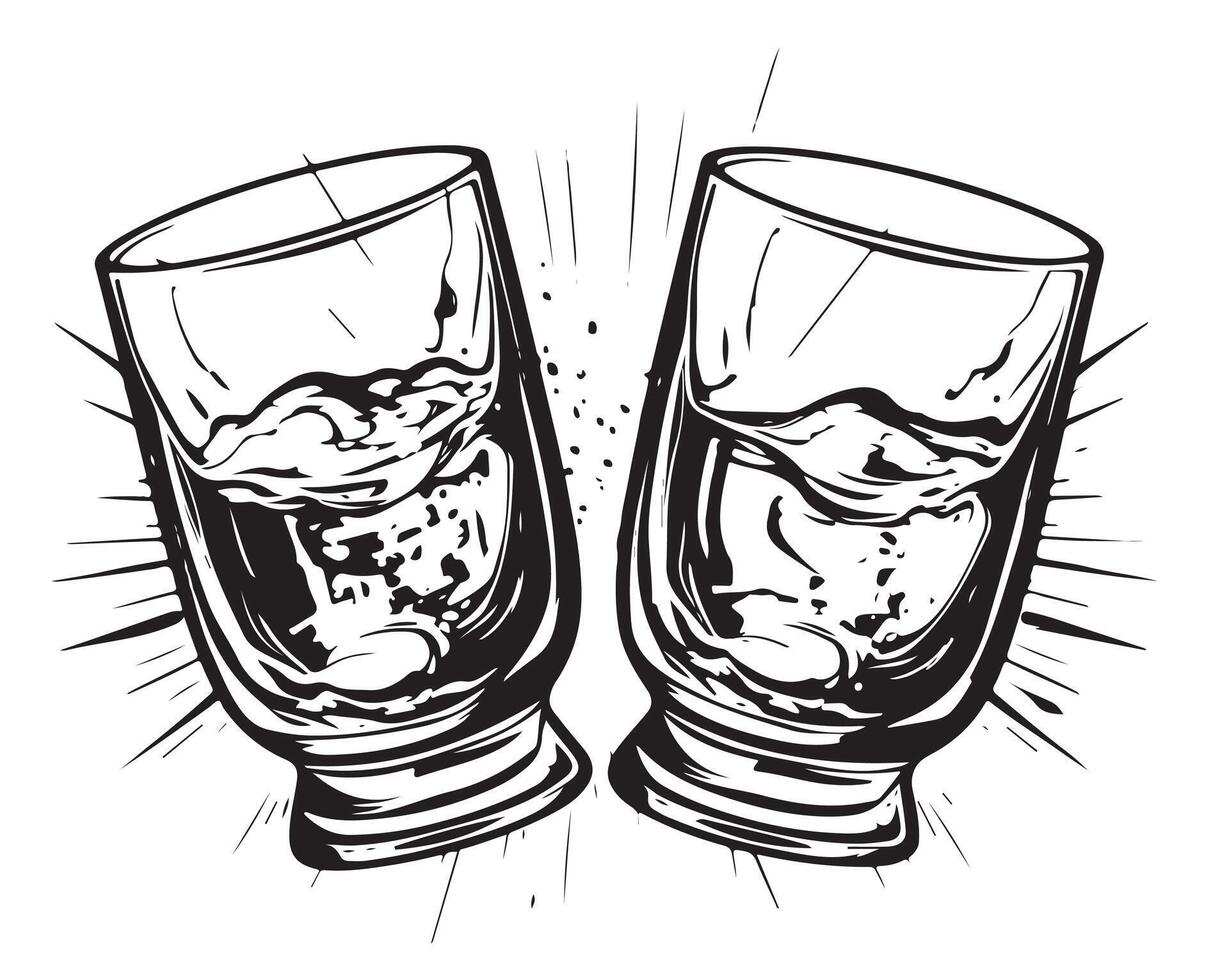 Two glasses of whiskey. Cheers glass vector illustration