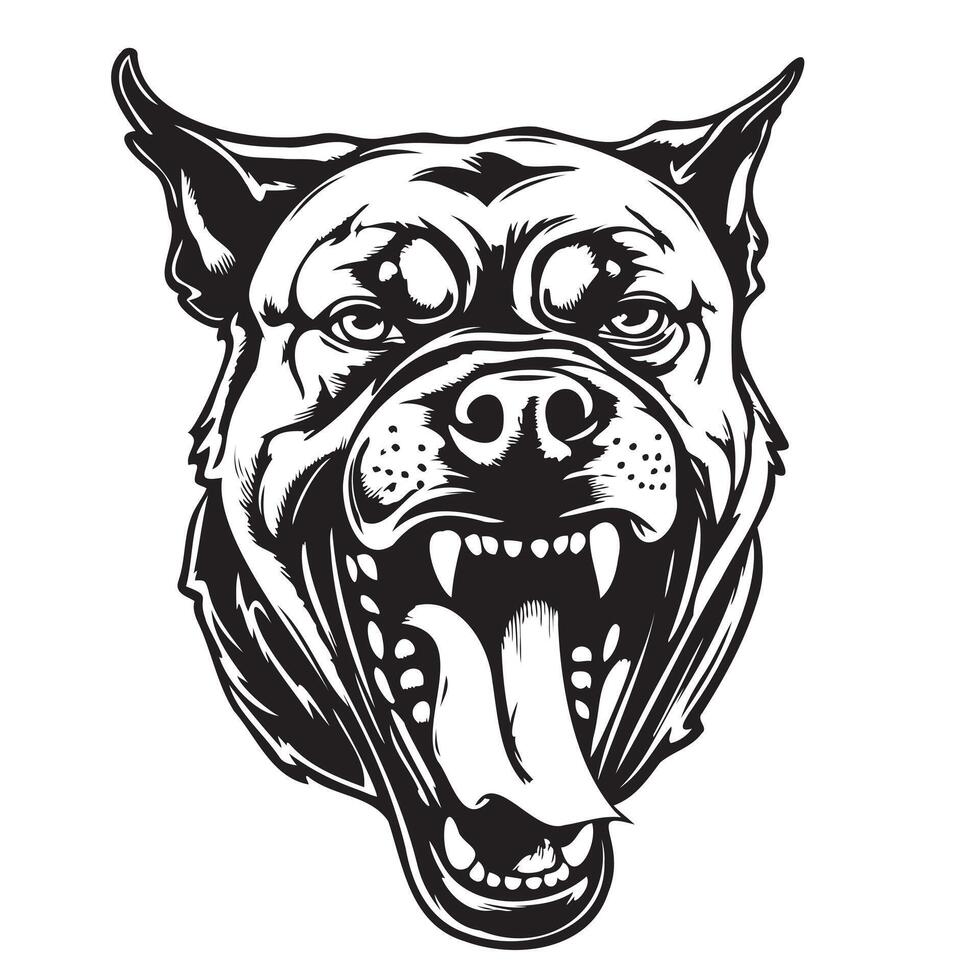 Black and white linear paint draw dog vector illustration