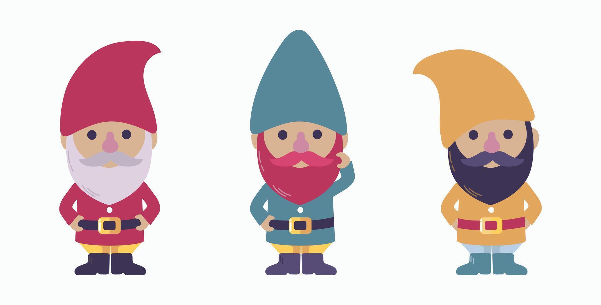 Set of cute gnomes isolated vector  illustrations