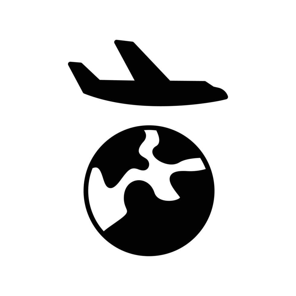 traveling by plane icon. black fill icon vector